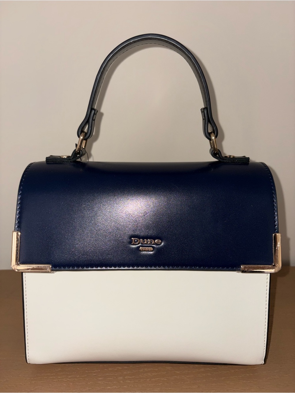 DUNE of London Top Handle Crossbody Bag Navy Blue & Ivory White NWT
